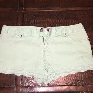 Teal lace trim shorts